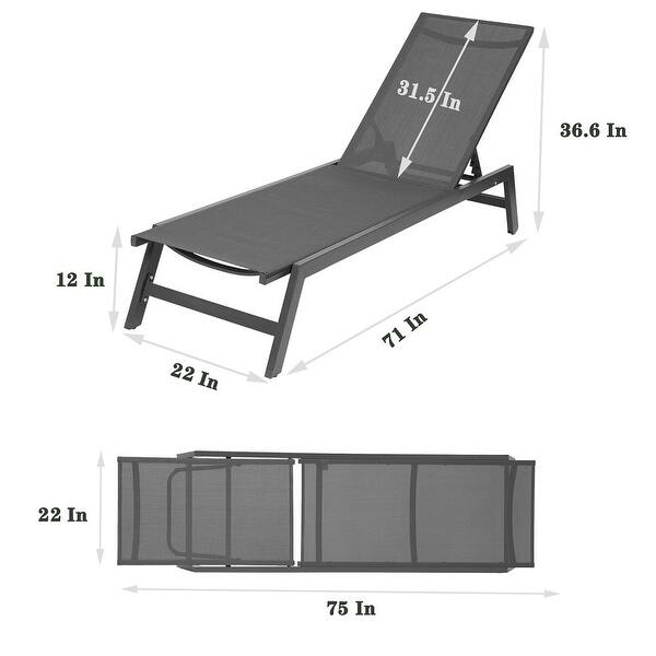 Outdoor 2-Pcs Set Lounge Chairs, Position Adjustable Aluminum Recliner