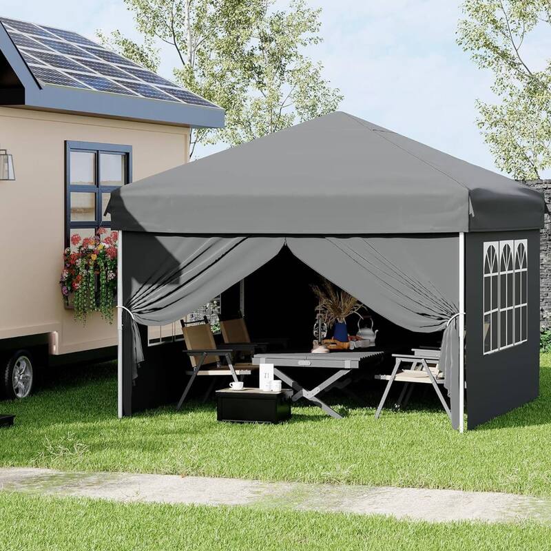 Instant Setup Portable Outdoor 10x10 Pop Up Canopy Tent with 4 Waterproof Sidewalls - Grey
