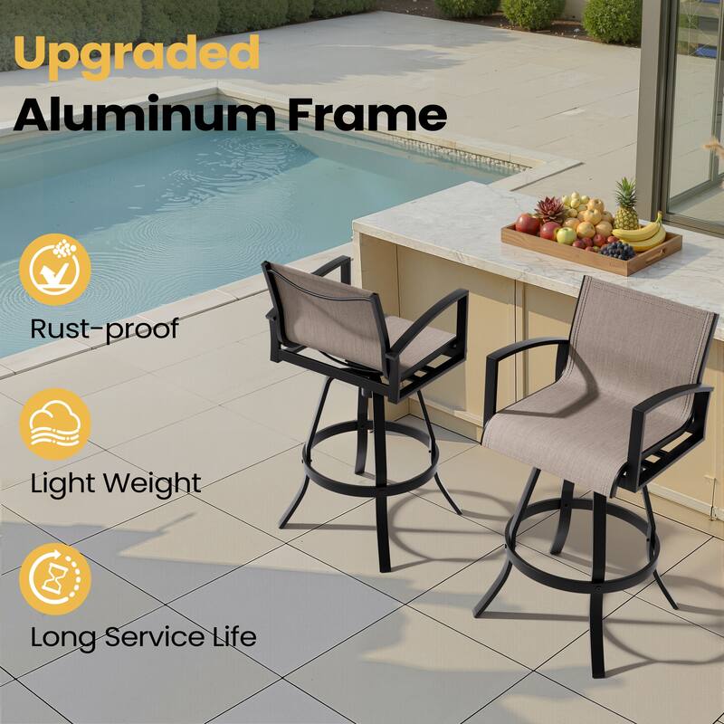 30''H Pellebant Outdoor Patio Aluminum Premium Swivel Bar Stools with Sunbrella Fabric