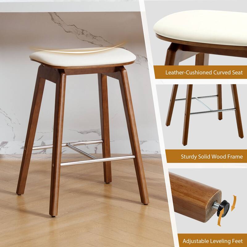 26-Inch Faux Leather Wood Counter Stools Set of 1/2/3 - 26"H x 18.1"L x 16.5"D