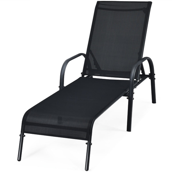Costway set of 2 adjustable patio lounge chairs sling chaise lounges recliner cheap