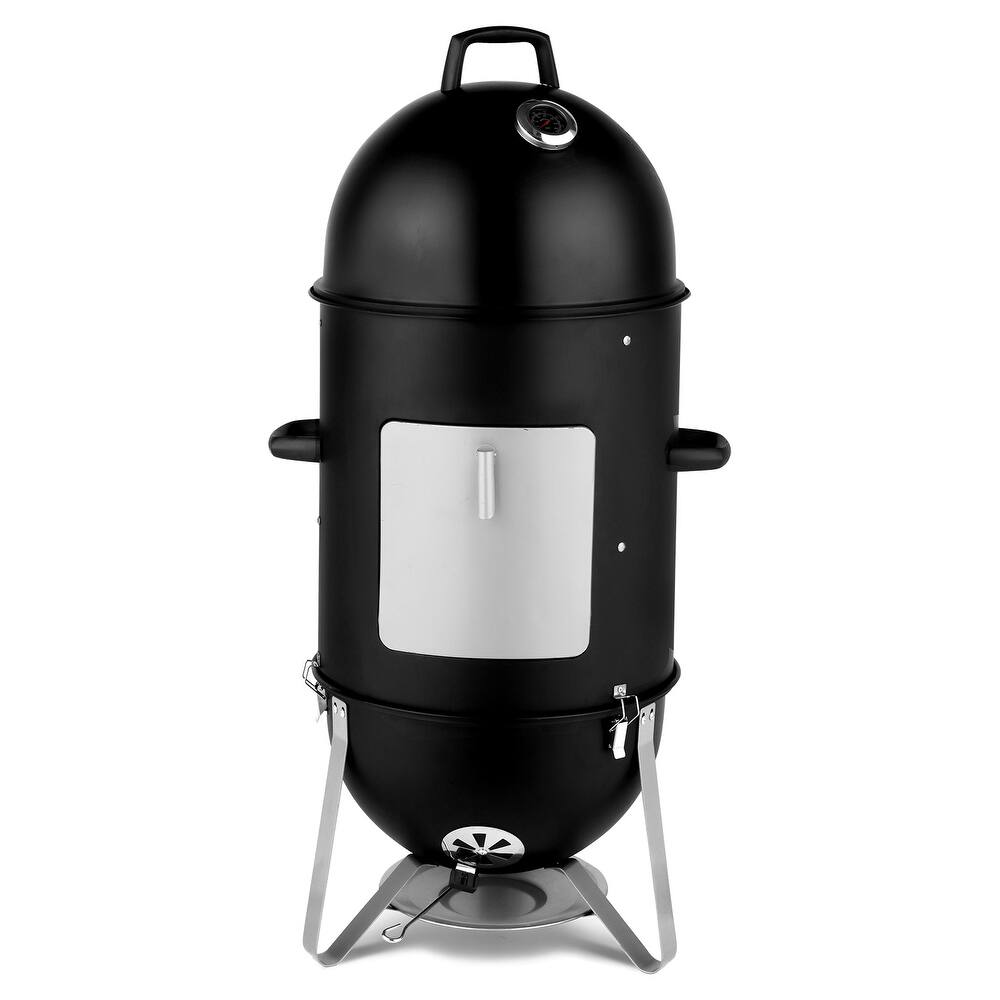 Black Steel Charcoal Smoker With Three Layer Round BBQ Grill