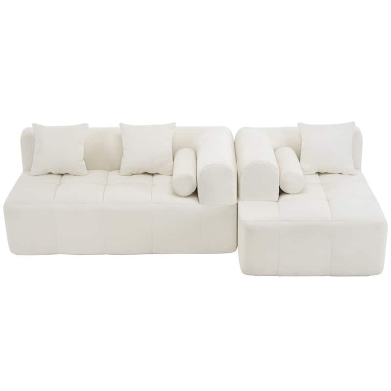 101.2" Chenille Sectional Sofa Full Compressed Sofa Modular Sofa Couch with 2 Side Pockets, Free Combined Sofa