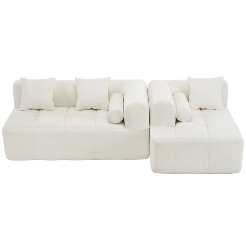 Modular L Shaped Sectional Sofa with Chaise, Full-Compressed Deep Seat Sectional Sofa, Chenille Fabric Sofa with Side Pockets