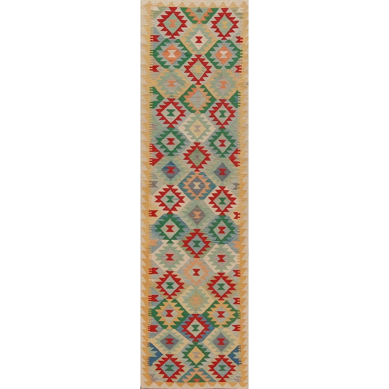 Kilim Oriental Runner Rug Hand-Woven Hallway Multi Wool Carpet - 2'8" x 12'9"