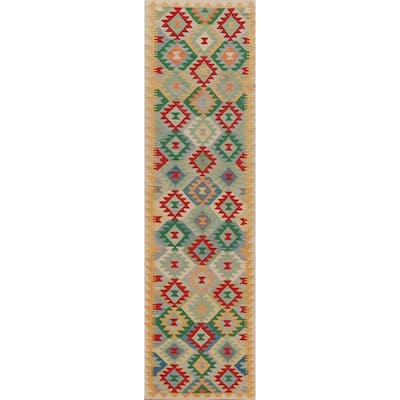 Kilim Oriental Runner Rug Hand-Woven Hallway Multi Wool Carpet - 2'8" x 12'9"