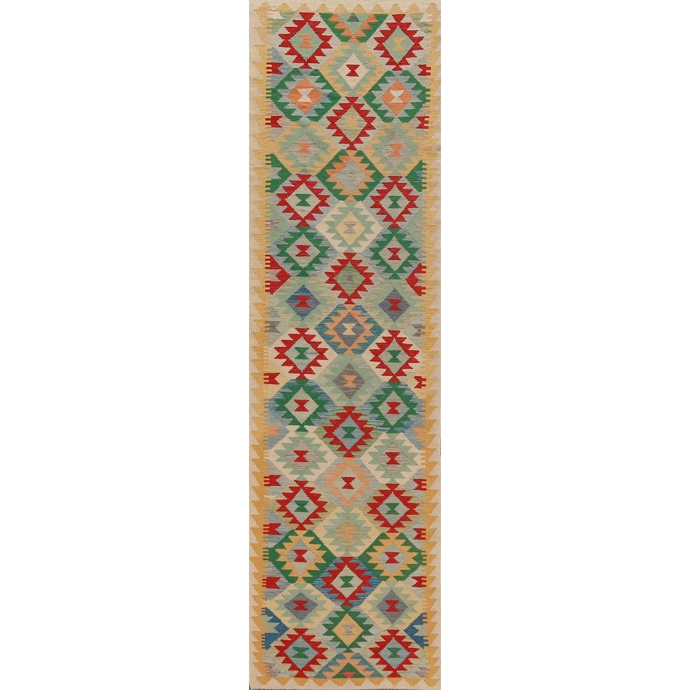 Kilim Oriental Runner Rug Hand-Woven Hallway Multi Wool Carpet - 2'8" x 12'9"