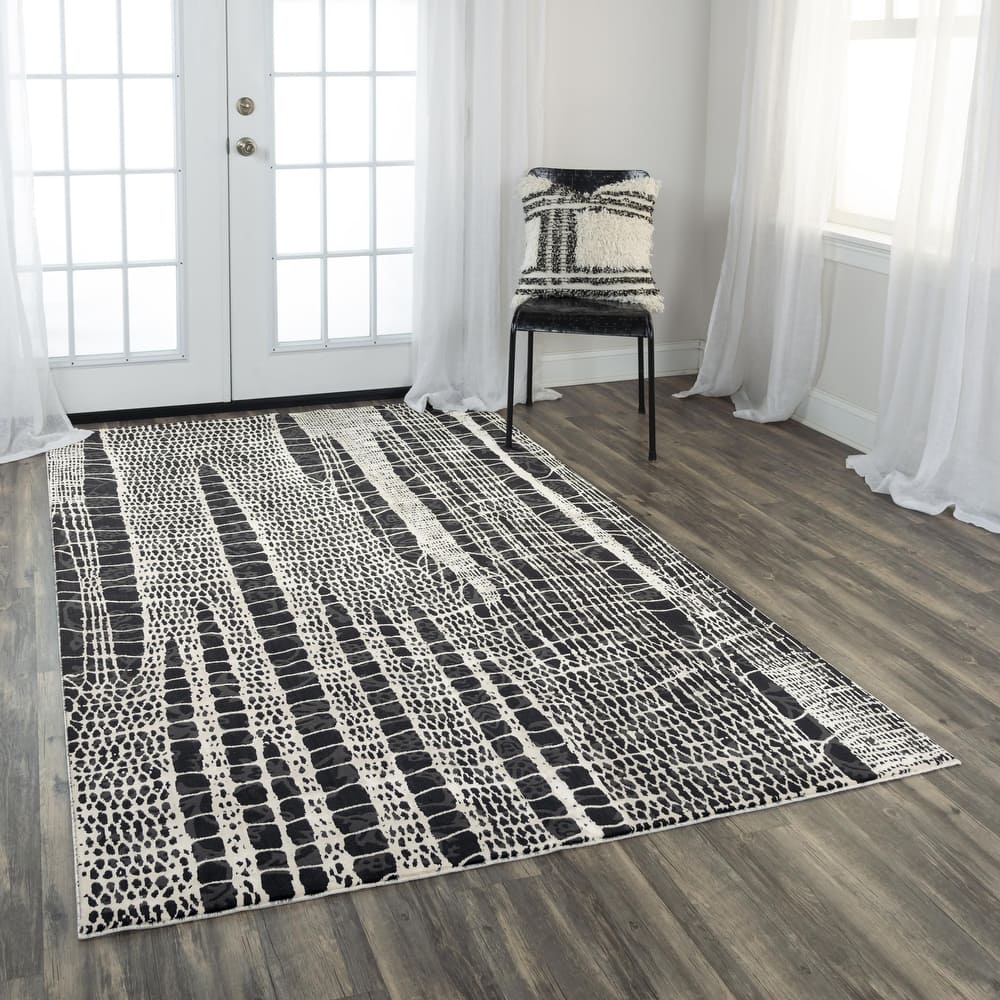 Alora Decor Spring Black, Grey, and White Croc Print Modern Rug