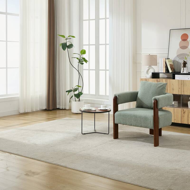 SEYNAR Modern Teddy Upholstered Fabric Round Armchair with pillow - Green