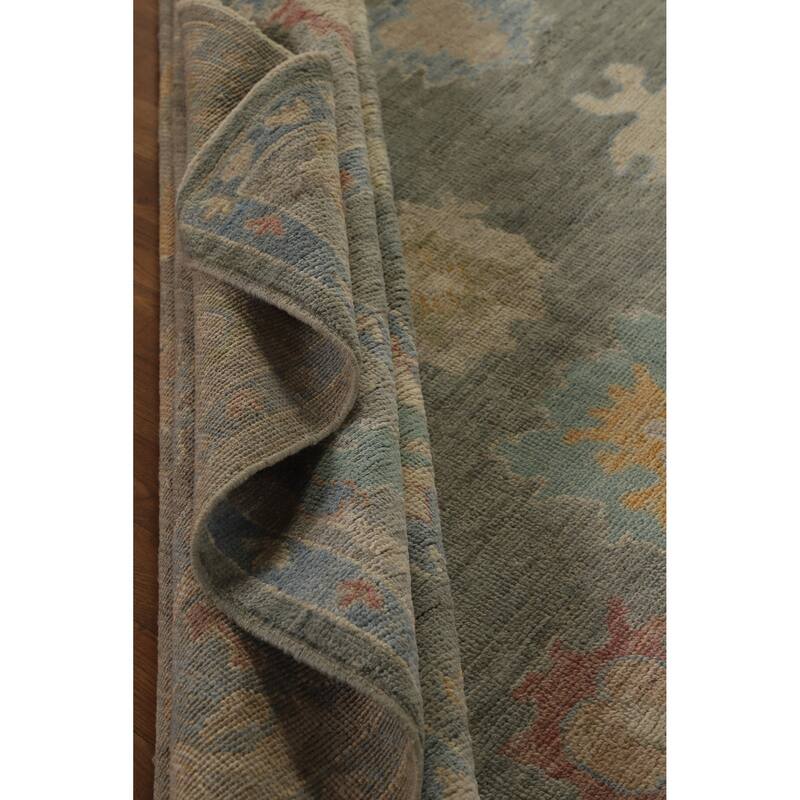 Hand Knotted Oriental 100% Wool Carpet Transitional All-Over Green Oushak Area Rug - 10' 4'' X 8' 2''