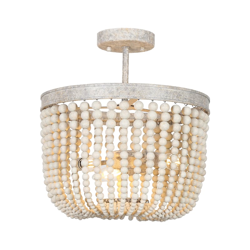Coasa Semi Flush Mount Lights Wood Beads Basket Metal Entryway Dining room - Antique off-white - D 14" x H 15"