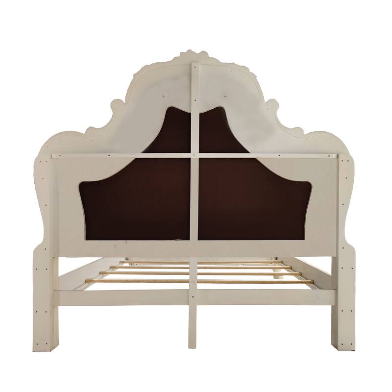 Adison Ivory and Bone White Queen Bed with Button Tufted