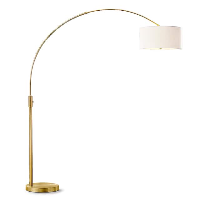 Orbita 81"H LED Dimmable Retractable Arch Floor Lamp, Bulb included, Antique Brass Finish - Drum White Shade