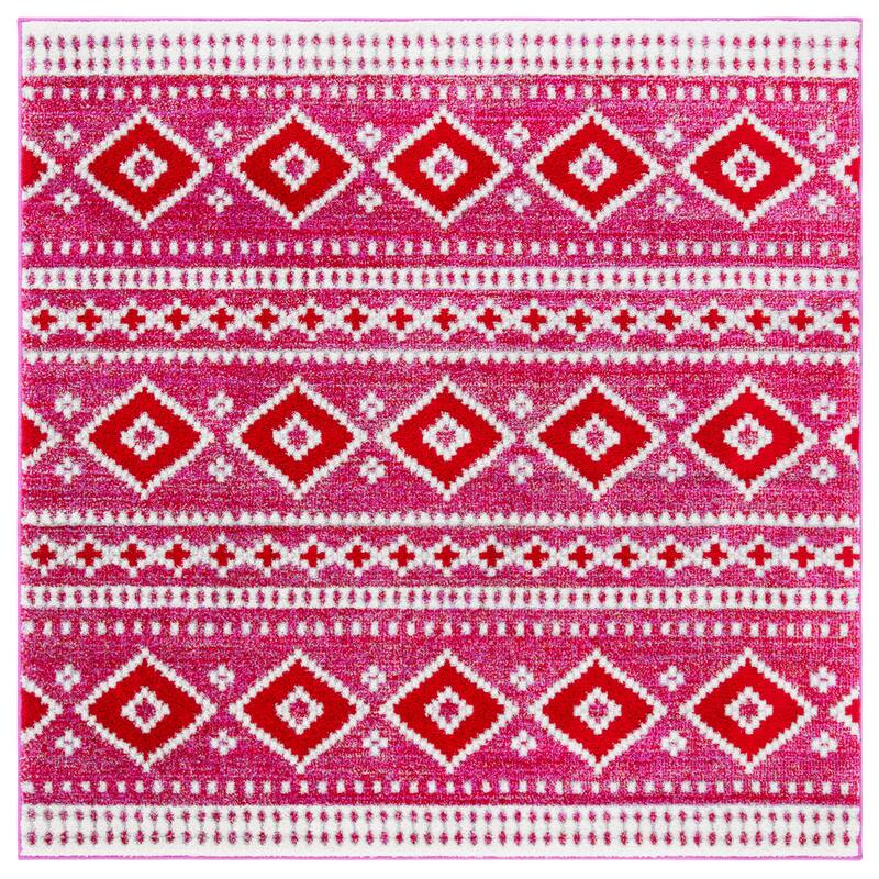 SAFAVIEH Adirondack Meili Moroccan Boho Rug - 6' Square - Fuchsia/Ivory