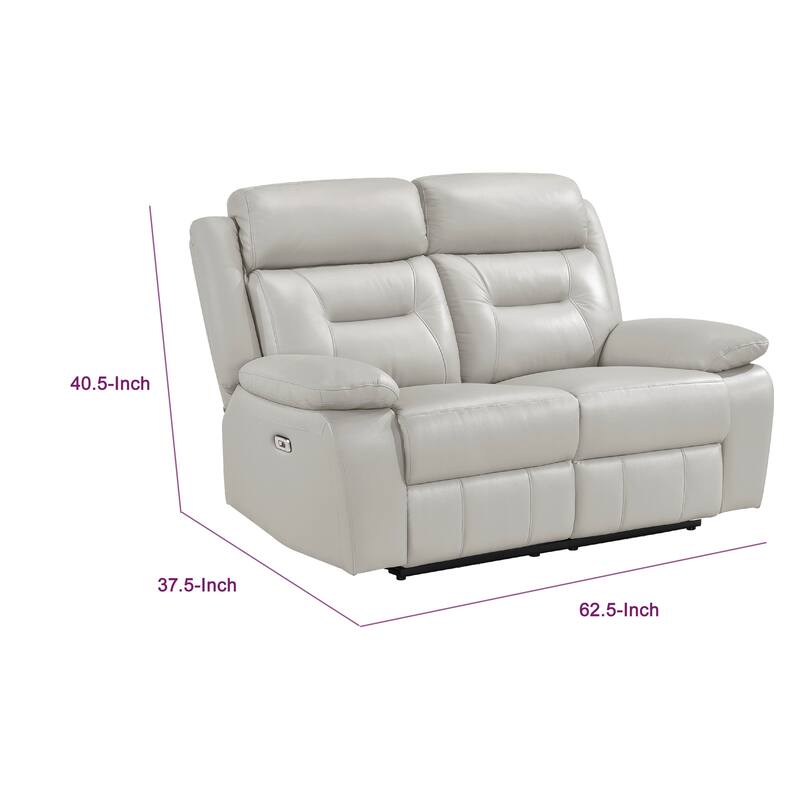 Conia Power Dual Recliner Loveseat, Light Silver Leather, USB, 63 Inch
