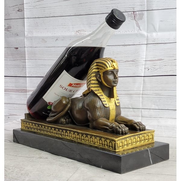 slide 2 of 10, Egyptian Sphinx Bronze Sculpture Statue Mini Replica Signed Original Art On Marble Base