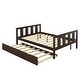 preview thumbnail 4 of 7, Full Size Classic Modern Design Solid Wood Platform Bed with Pull Out Trundle and Headboard and Footboard