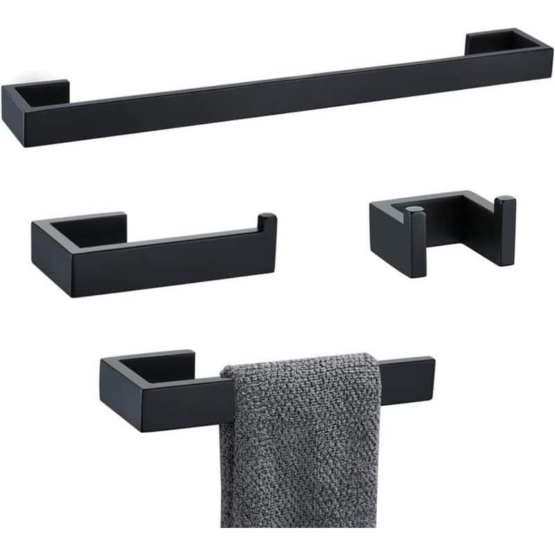 4 Pieces Bathroom Hardware Accessories Set Black Towel Bar Towel Holder Robe Hook Toilet Paper Holder Stainless Steel