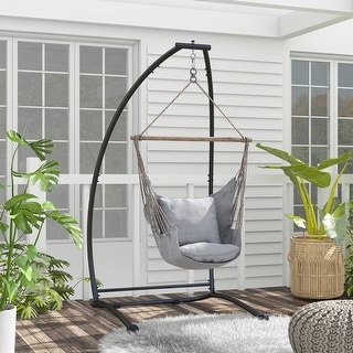 Outsunny Hammock Chair Stand, C Shape Hanging Heavy Duty Metal Frame Hammock Stand For Hanging Hammock Air Porch Swing~1knilfqdo5g01