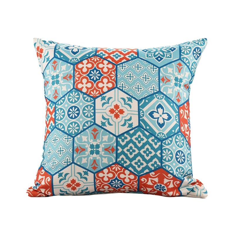 Handwoven Patchwork Outdoor Throw Pillow Cover - 20" - Teal Blue and Orange
