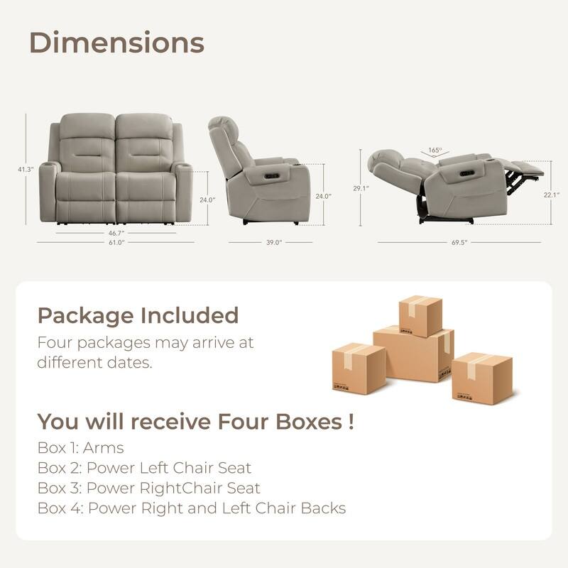 Spruce & Spring Genuine Leather Power Reclining Sofa with Wireless Charging