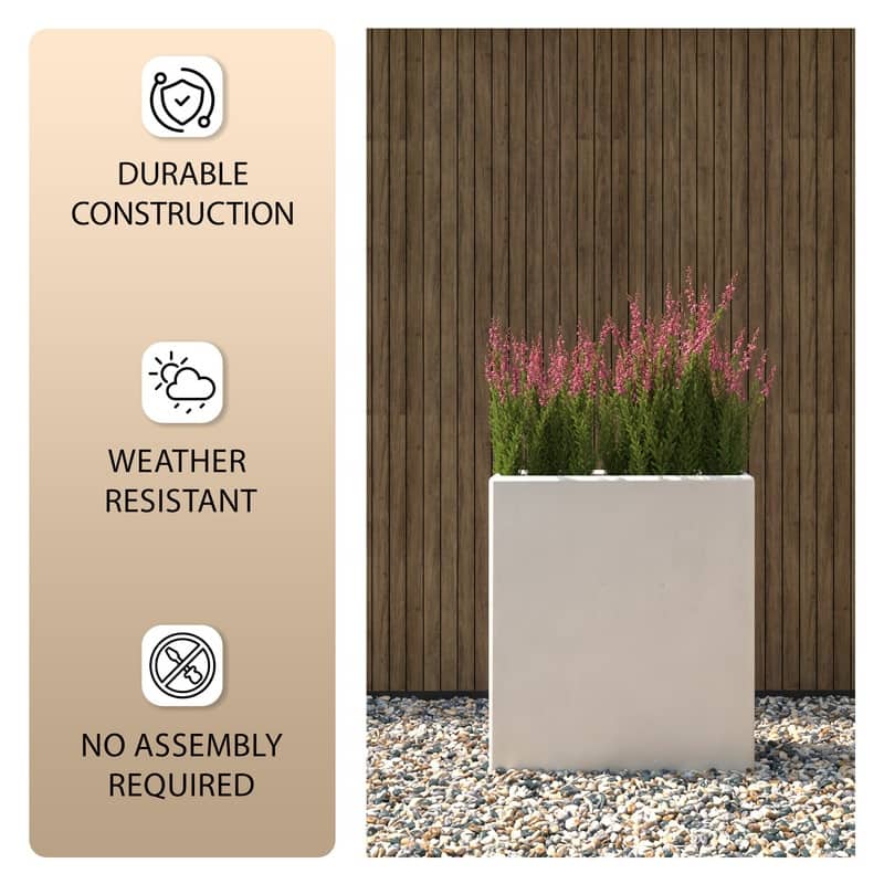 Thistle Handcrafted Rectangular Planter in Fiberstone and MgO Clay with Drainage Holes for Healthy Plants Indoor Outdoor Use