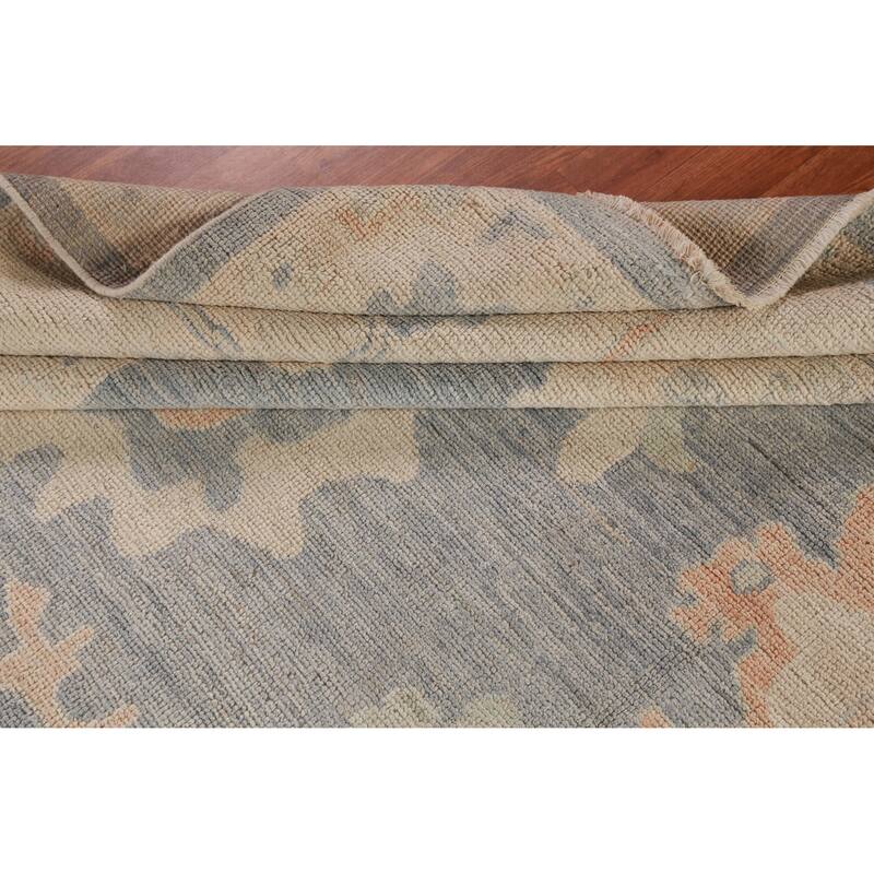 Hand Knotted Oriental 100% Wool Carpet Transitional All-Over Navy Blue & Blues Oushak Area Rug - 12' 1'' X 9' 10''