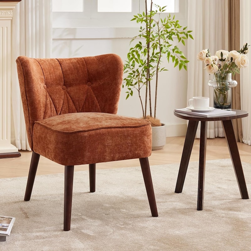 Modern Velvet Accent Chair for Living Room,Mid-Century Wingback Lounge Chair with Wood Legs - Brown