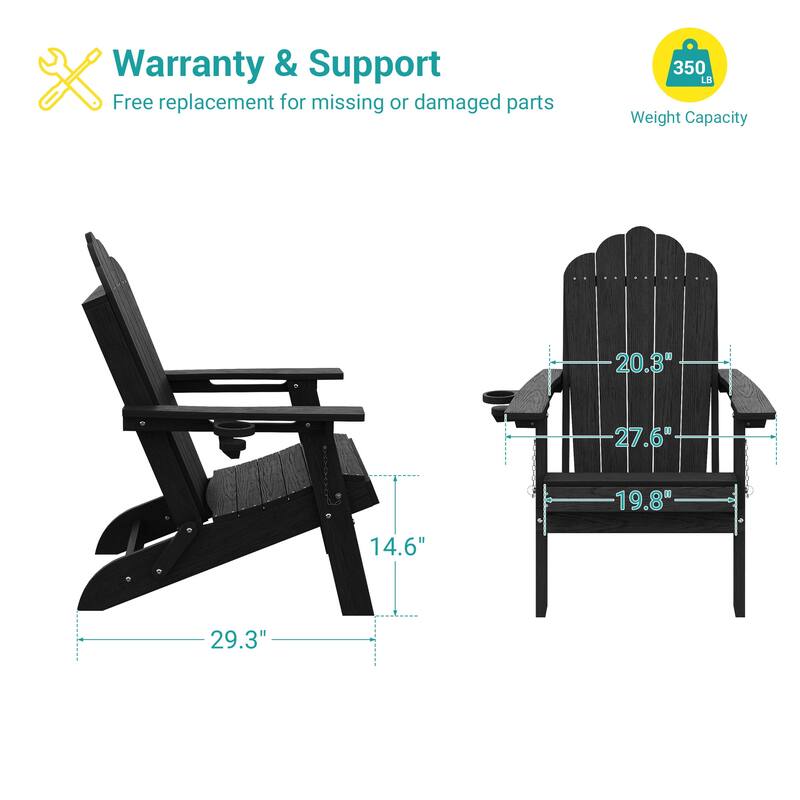 Foldable HDPE Adirondack Chair All-Weather W/ Cup Holder