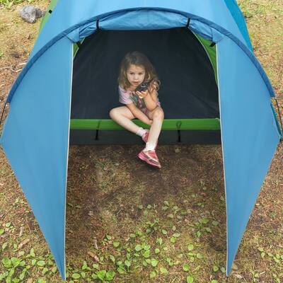 4-Person Double Layer Camping Tent Blue & Green