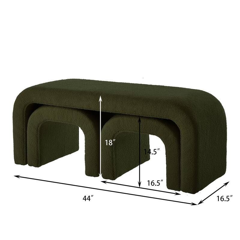 3-Piece End of Bed Bench Set with 2 Small Benches, Teddy Ottoman Bench Sofa Footrest for Entryway, Living Room
