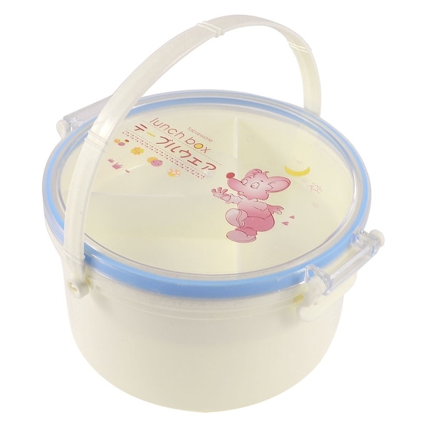 Unique Bargains Camping Cartoon Animal Print Detachable Lid 2 Layers Round Lunch Box Light Blue