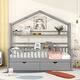 preview thumbnail 29 of 34, Pinewood House Bed with Roof, 2 Drawers, and Shelf, Full-Length Guardrails