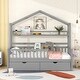 preview thumbnail 2 of 31, Wooden Twin Size House Bed with 2 Drawers,Kids Bed with Storage Shelf, Gray