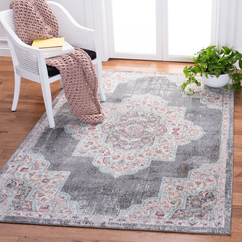 SAFAVIEH Phoenix Rosemary Medallion Distressed Rug - 9' x 12' - Grey/Ivory