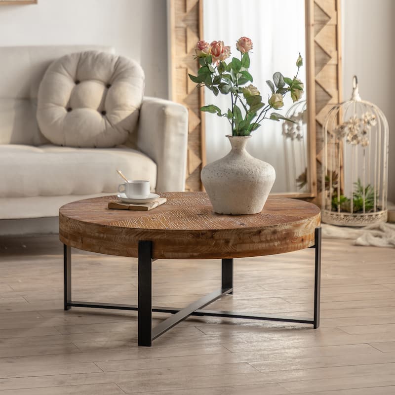 Modern Retro Splicing Round Coffee Table - Black