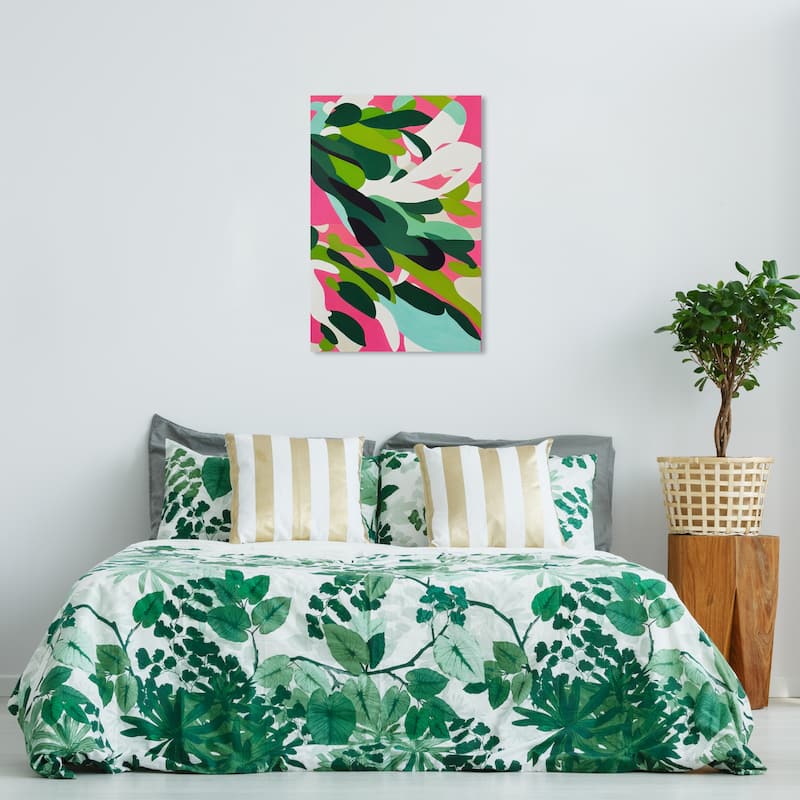 Wynwood Studio Canvas Abstract Colorful Garden Pink and Modern & Contemporary Wall Art Canvas Print - 36 x 24