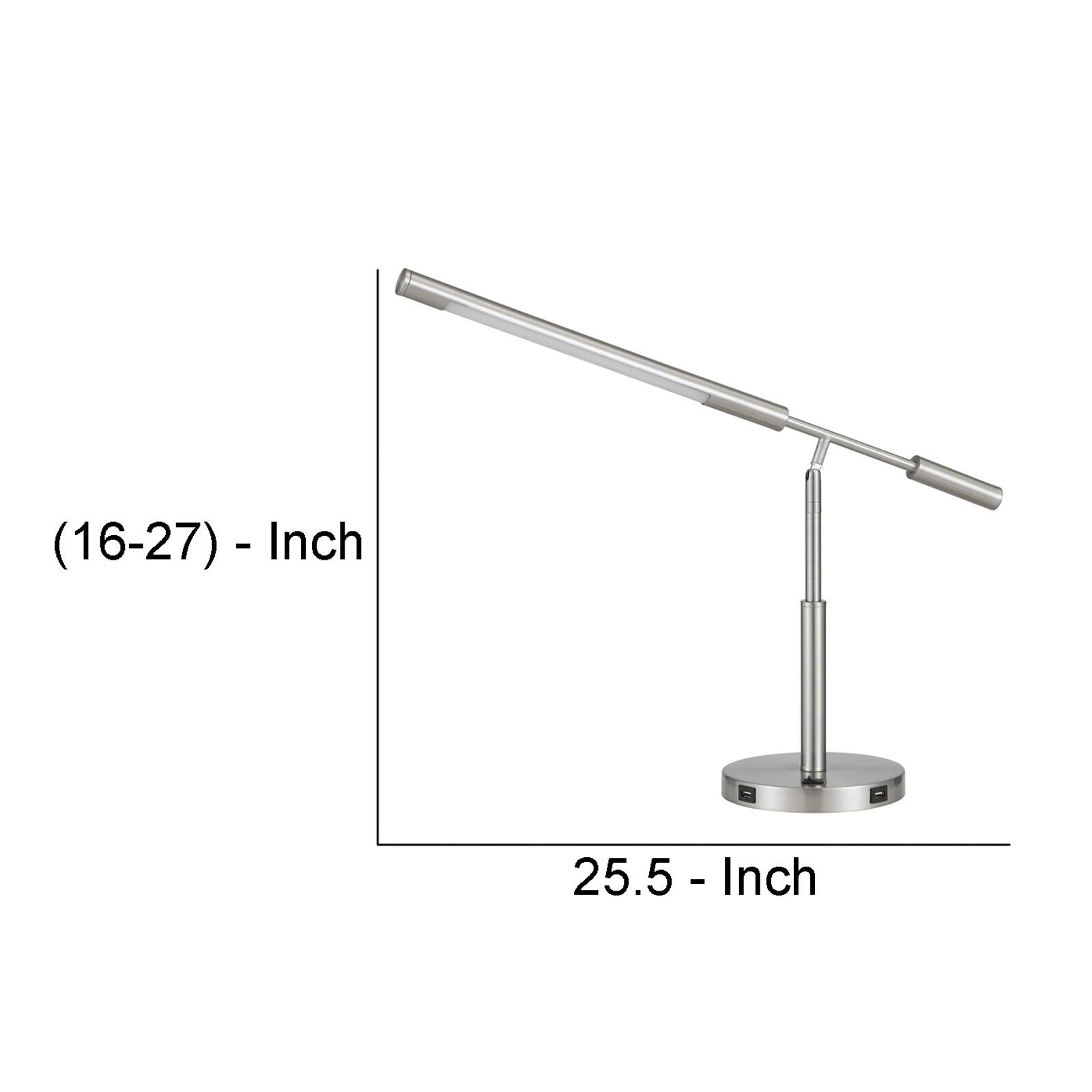 16 Inch Adjustable LED Office Desk Lamp, 2 USB Ports, Silver On Sale