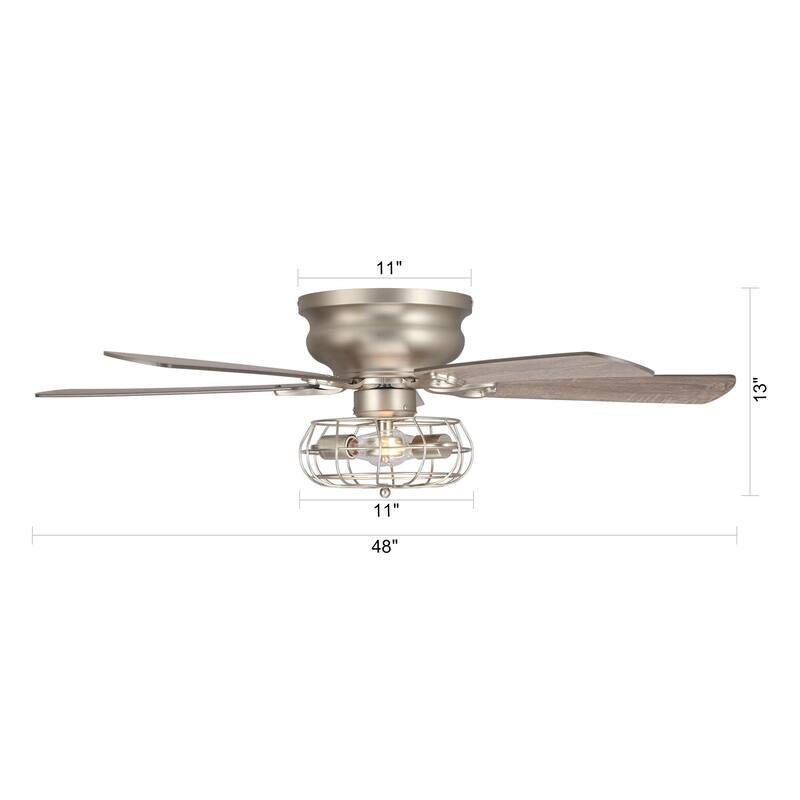 48" Industrial Wood 5-Blade Low Profile Ceiling Fan with Light Kit and Remote