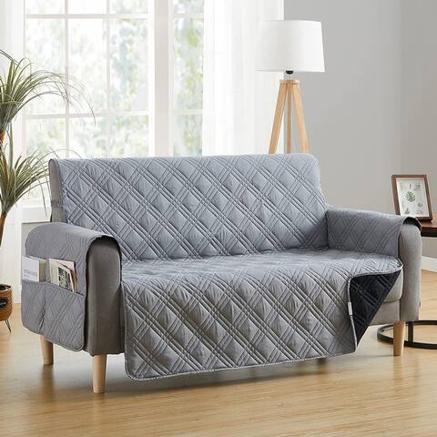 Teflon Newfield Reversible Love Seat Cover, Grey and Black