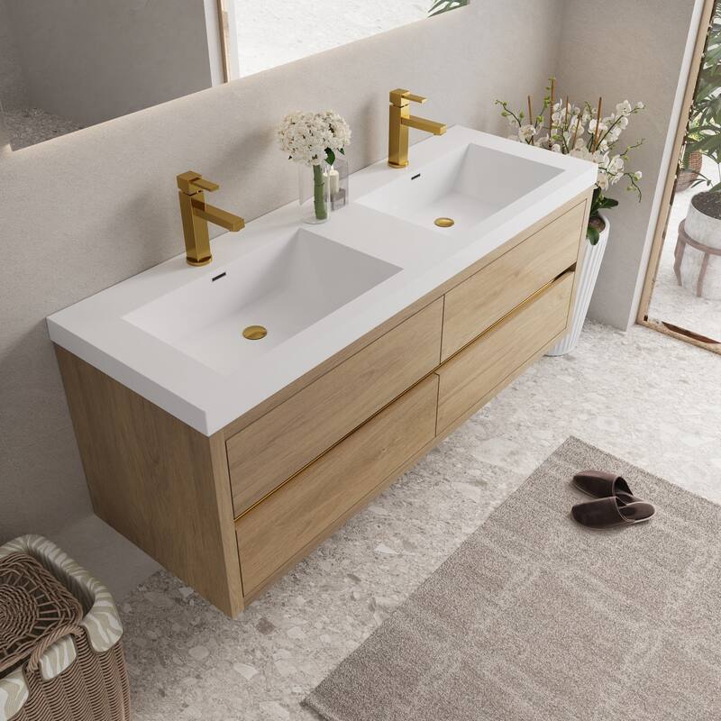 Wall-Mounted Bathroom Vanity with White Stone Resin Top