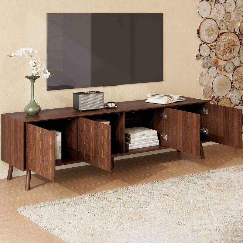 70" Modern TV Stand for TVs up to 80", Entertainment Center with Solid Wood Legs, Soft-Closing Hinges & Cable Management