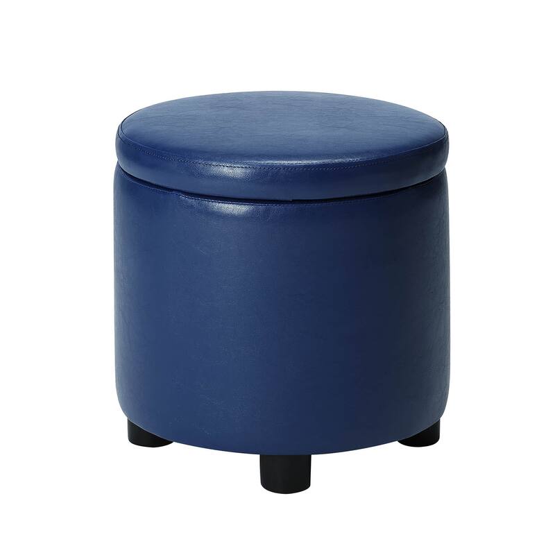 Elegant Round Accent Storage Ottoman with Reversible Tray Lid for Coffee Table Use and Versatile Room Décor
