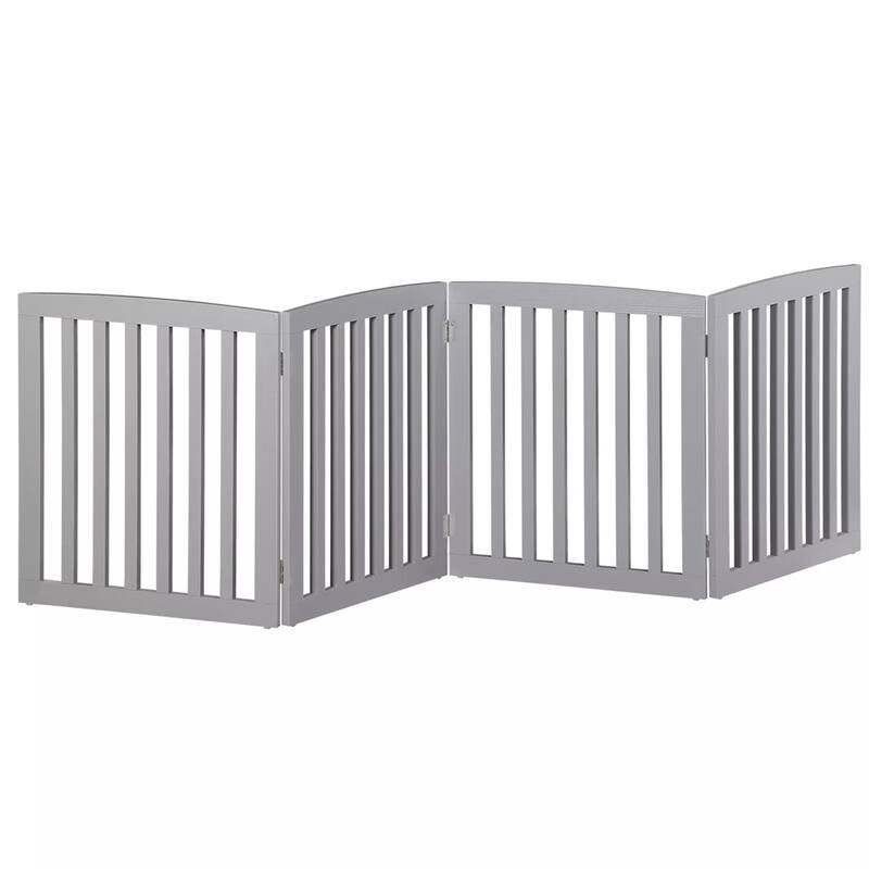 Wooden Pet Gate 24” Foldable Room Divider with Wide Slats for Stairs Hallways or Kitchens - 81.88” x 24.01 x 0.59”
