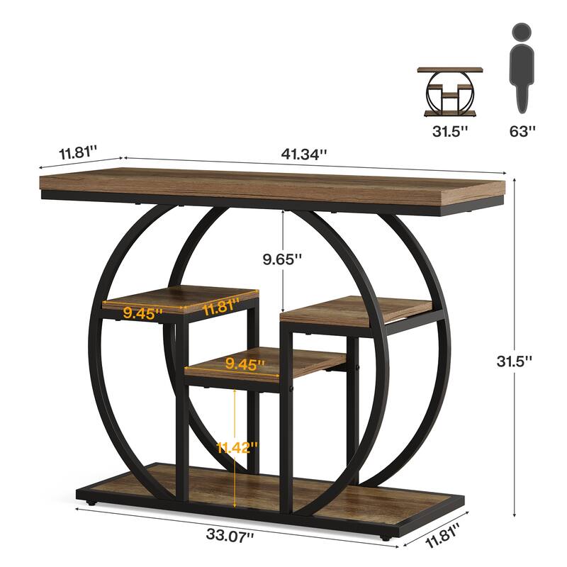 Entryway Console Sofa Table with Storage Shelves, Wood Accent Table for Entryway, Living Room, Hallway, Foyer