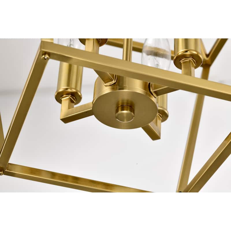 4-Light 12 in. Gold Cage Lantern Farmhouse Semi-flush Mount