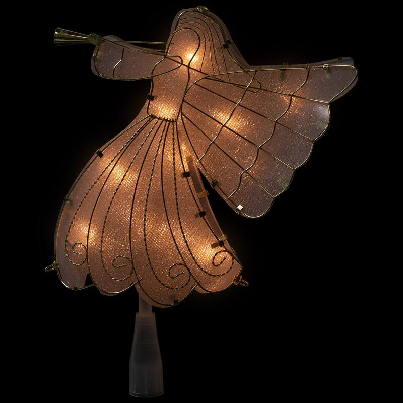 10" Gold Angel Tree Topper, Warm White Lights