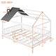 preview thumbnail 10 of 33, Full Size Wood House Bed with Fence, Playhouse Design for Kids, Sturdy Pine Construction, Customizable Decor