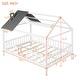 dimension image slide 0 of 6, Twin/ Full Size Wooden House Bed Frame with Fence and House Roof, Semi-enclosed Platform Bed Frame for Kids, Teens