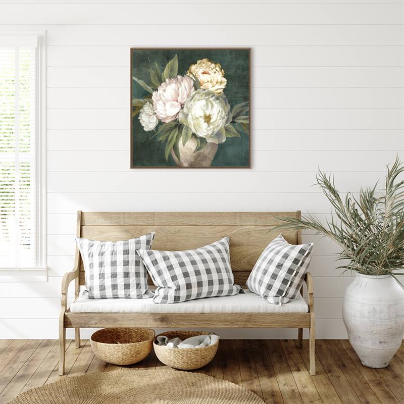 Peonies in a Rustic Vase by PI Studio Framed Canvas Wall Art Print